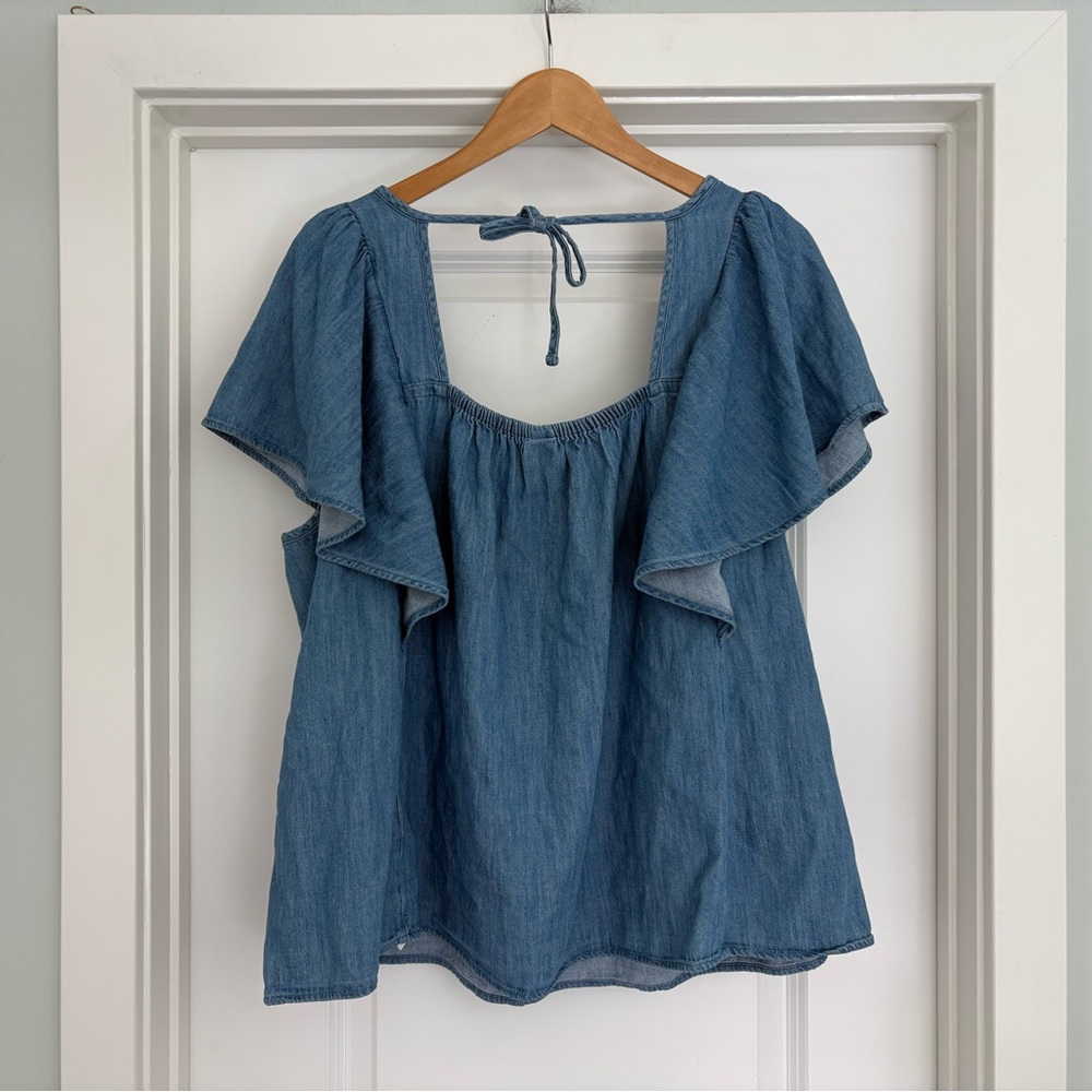 NWT Old Navy Cotton Chambray Boxy Flutter Sleeve Top XXL - Picture 5 of 8